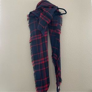 Plaid blue and red scarf or use as a shall wool warm comfy cozy